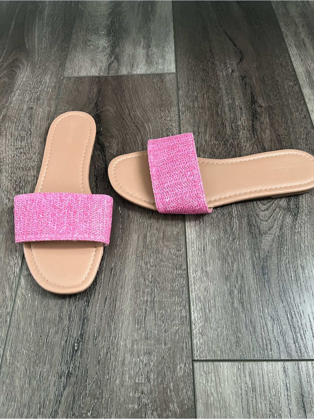 Old Navy Pink Slide Sandals with Tan Footbed